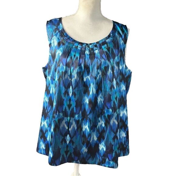 Chico's Blouse Shell Size 3 (US XL/16) Blue Sleeveless Abstract Flowy Tank Top - Picture 9 of 9